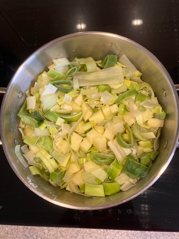 Leek and Potato Soup cooking with butter
